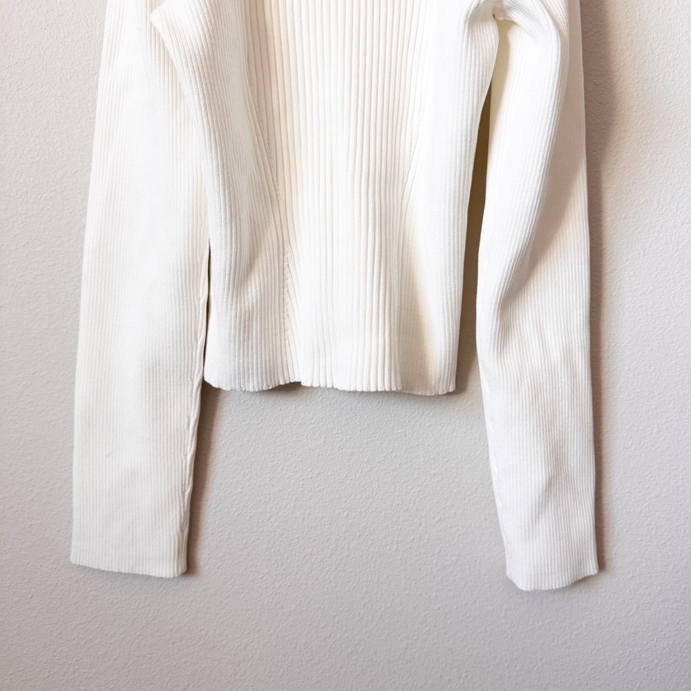 Jonathan Simkhai NWT Mandy Cut Out Cold Shoulder Ribbed Sweater Top White Size L - Picture 12 of 12